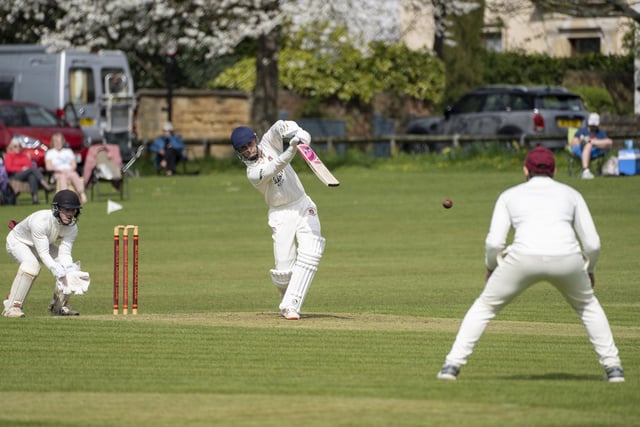 Cleckheaton's Scott Price goes on the offensive with a drive. Picture: Scott Merrylees