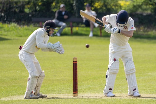 Cleckheaton's Ian Carradice looks to leave this delivery as it bounces above the stumps. Picture: Scott Merrylees