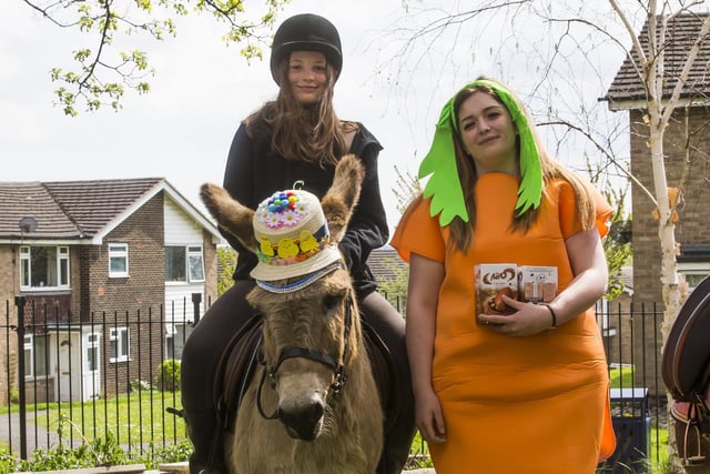 From left, Charlotte Oxley, 13, on Gary the donkey, with Sarah Fenwick.