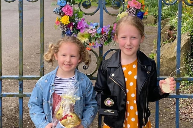 The winners of the Liversedge Cemetery Easter egg hunt Lola and Cora Bruce.