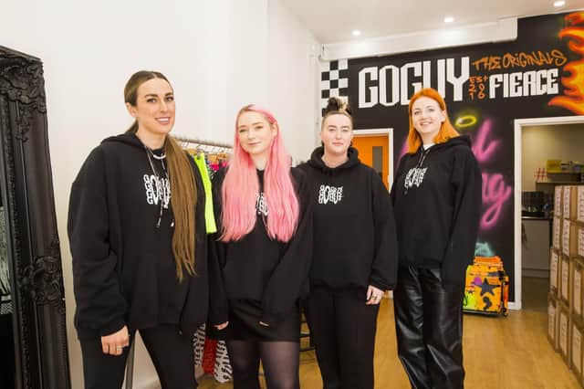 The team at Go Guy Clothing in Batley, from the left, Sophie Guy, Cathryn Swanborough, Danielle Pinder and Molly Shepherd. Photo: Jim Fitton