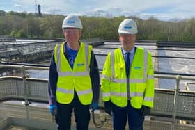Dewsbury MP Mark Eastwood (right) with Mirfield Councillor Martyn Bolt at Yorkshrie Water treatment works.
