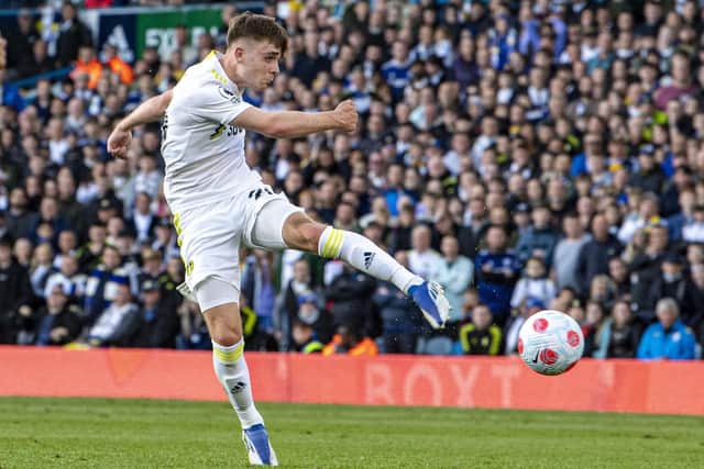 Lewis Bate has a shot blocked on his first Premier League start for Leeds United against his former club, Cheslea.