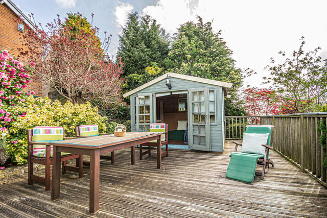 A great garden facility with decking for table and chairs, or entertaining.