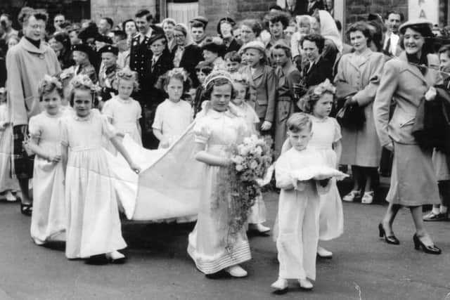 MAY PROCESSION: St Saviour’s Church, Ravensthorpe, Sunday School Queen, June Clark, with her attendants, Carol Dilnot, Pamela Vickers, Jennifer Swithenbank, Valda Cass and Pat Clark, 1954 (photo kindly loaned some years ago by Pat Varley)