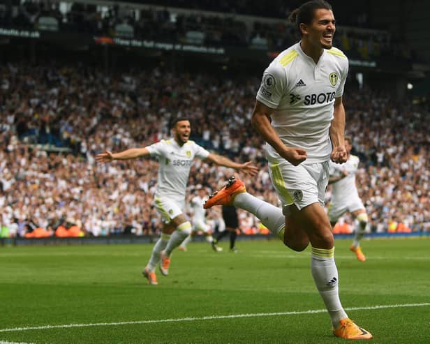 Pascal Struijk celebrates his late equaliser for Leeds United against Brighton that gives the Whites a chance of stopping up in the Premier League.