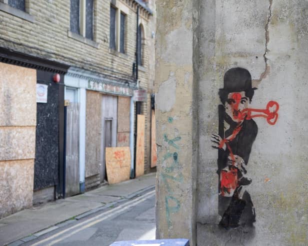 Charlie Chaplin artwork in Dewsbury has been defaced by vandals. Photo: Bruce Fitzgerald