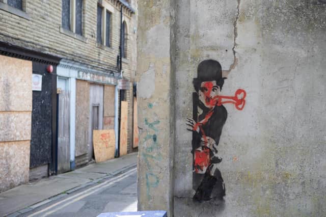Charlie Chaplin artwork in Dewsbury has been defaced by vandals. Photo: Bruce Fitzgerald