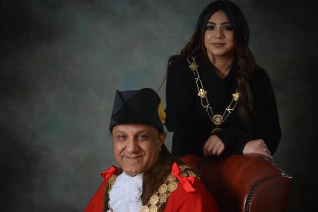 Dewsbury South councillor Masood Ahmed is the new Mayor of Kirklees. He is pictured with daughter Iram, who will be his consort.
