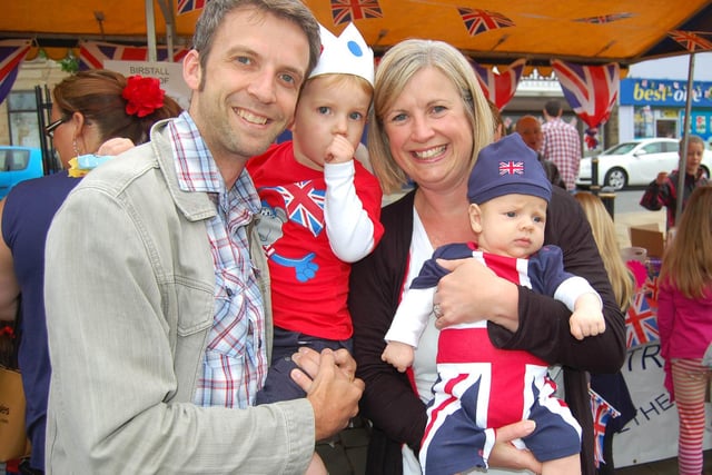 Mark and Sarah Spraggon with their children Elliot and Alexander enjoying the Jubilee celebrations in Birstall.