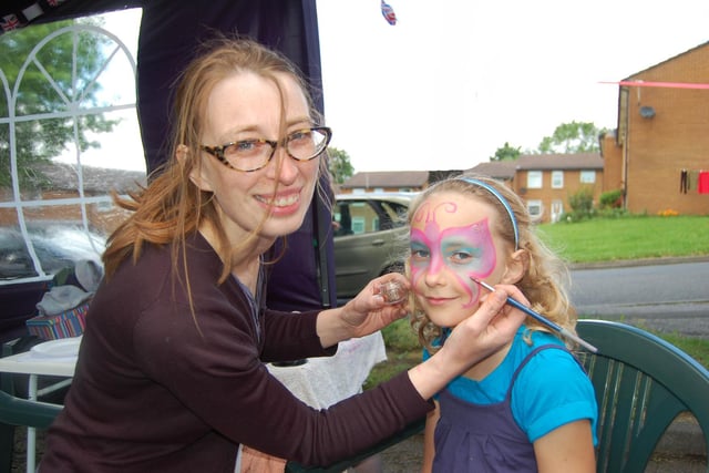 Wroe Street, Dewsbury, Jubilee celebrations. Rayne Stevenson enjoyed having her face painted.