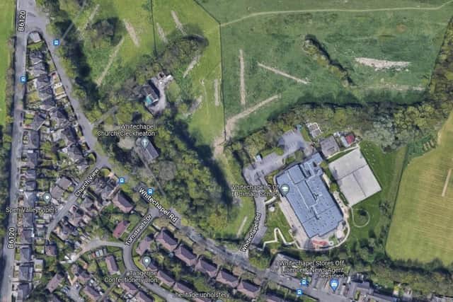 An aerial view of the building site, close to the M62 motorway, where work has been stopped on the orders of Kirklees Council. Image: Google