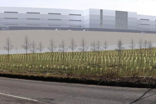 A photo montage of the proposed Amazon warehouse from the A58 Halifax Road