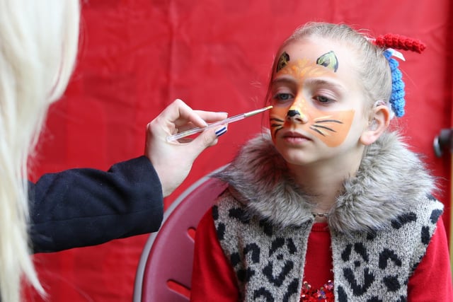 Lexii-Mae, aged eight, gets her face painted at Cleckheaton Library, one of the many stalls set up to celebrate the Queen's Platinum Jubilee