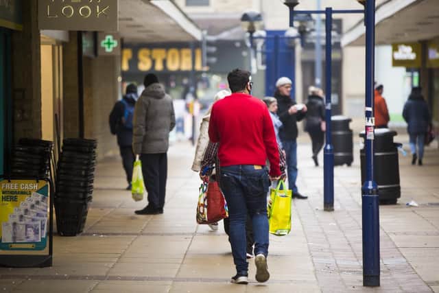 Shoppers in Dewsbury town centre