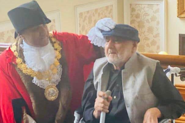 The new Mayor of Kirklees, Coun Masood Ahmed, with his late father Abdul, who died just over a fortnight after the mayor-making ceremony at Huddersfield Town Hall
