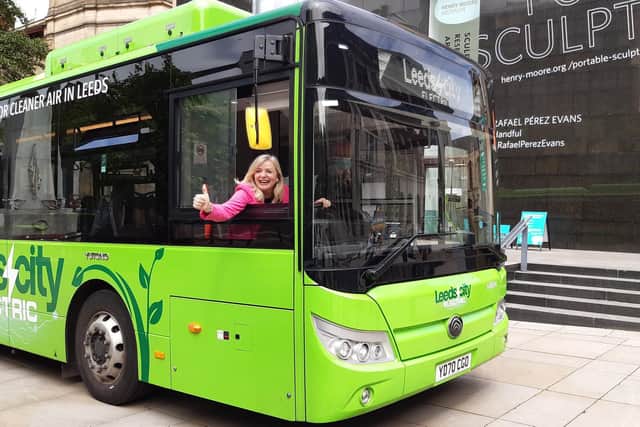 Mayor of West Yorkshire Tracy Brabin on an electric bus