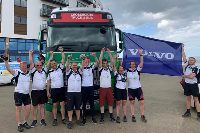 Staff from Crossroad Truck and Bus in Birstall before the coast-to-coast ride