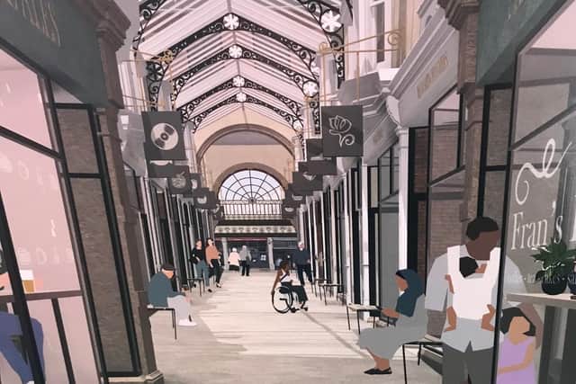 A computer-generated image showing how the interior of The Arcade might look after the restoration is completed