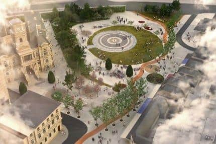An artist's impression of the proposed new Dewsbury Town Park on Longcauseway