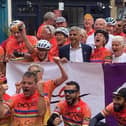 The Jo Cox Way cyclists where greeted in London at the end of their five-day ride
from West Yorkshire by Kim Leadbeater MP; her parents, Jean and Gordon; and the
Mayor of London, Sadiq Khan.