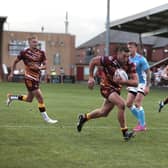 Batley Bulldogs v Sheffield Eagles. Dane Manning try. Photos by Neville Wright