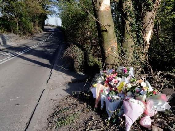 Flowers left in tribute to Danielle Broadhead at the scene of the fatal crash on the A637 Barnsley Road at Flockton last year