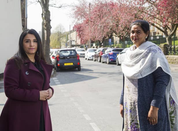 Shamsa Qureshi, left, and Councillor Habiban Zaman, on Warwick Road, Batley Carr