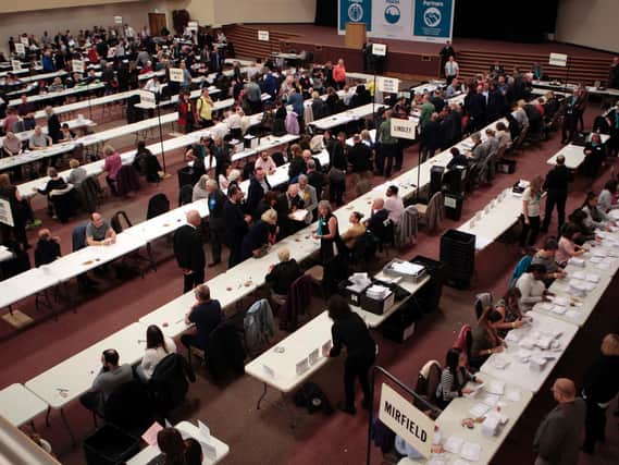 The scene at Cathedral House in Huddersfield for the local election count in 2019