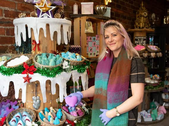 Former painter and decorator Emma Noble, who quit her job to set up her own business making bath bombs. The Bombz Hydrotherapy, Market Place, Birstall