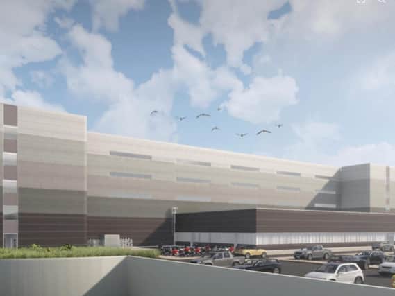 An artist's impression of the proposed huge new storage and distribution warehouse near Scholes