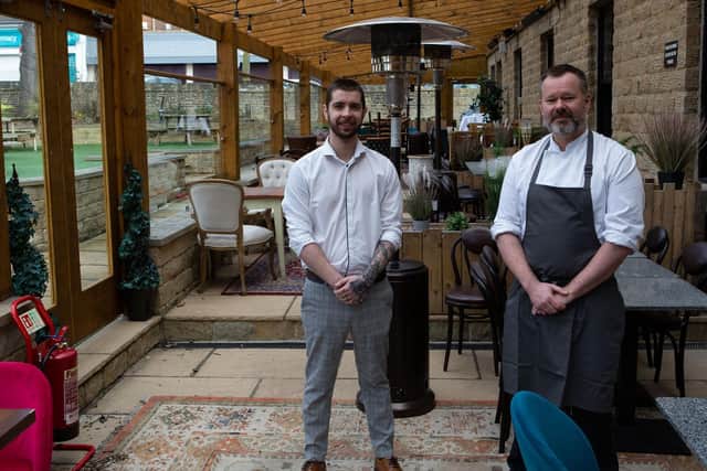 General manager Andy Hedley and head chef Darren Collinson in the new covered area at George's Bistro and Bar, Parkside, Cleckheaton