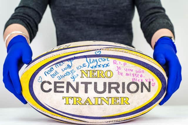 A Batley Bulldogs rugby ball signed by the girls' team