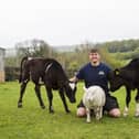 Jake Ratcliffe with calves Ernie, left, Albert, right, and lamb Chester at Millington's Magical Barn, Thornhill.