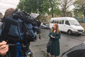 Rachel Spencer-Henshall, director of public health at Kirklees Council, speaking to the media in Savile Town, Dewsbury, at the launch of surge testing on Wednesday