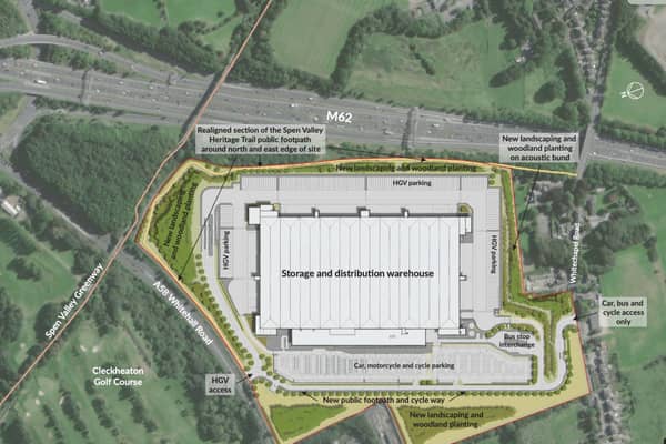 An aerial view of the site of the proposed giant warehouse between Scholes and Cleckheaton
