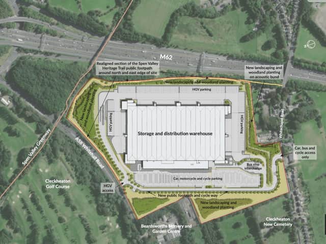 An aerial view of the site of the proposed giant warehouse between Scholes and Cleckheaton