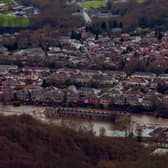 Birds eye view of flooding in Mytholmroyd, a large village in the Upper Calder Valley in West Yorkshire, after storm Ciara hit the Calder Valley on February 9 2020. Photo credit: Daisy Brasington