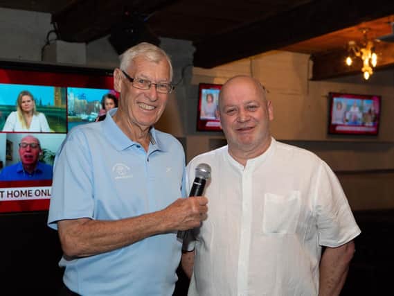 TV legend John Helm, left, with Origin bar director Nick Westwell. John will be commentating live in the bar on England's matches at the Euro 2020 Championship