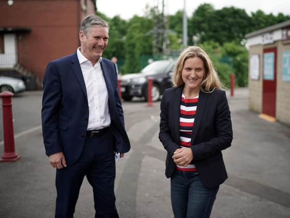 Labour party leader Sir Keir Starmer and Batley and Spen by-election candidate Kim Leadbeater tour Batley Bulldogs' stadium. Photo: Getty Images