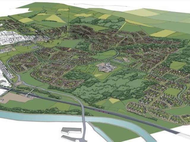 An artist's impression of how the huge Dewsbury Riverside development might look when it is completed