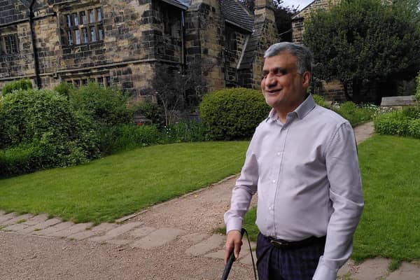 Blind hiker Khalid Hussain, 59, from Heckmondwike, will take the first steps on what he hopes will be a long career raising funds for good causes when he takes part in a Yorkshire Dales walk in July