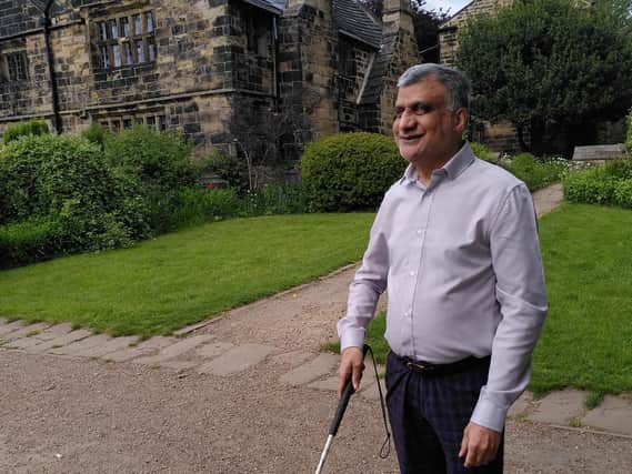 Blind hiker Khalid Hussain, 59, from Heckmondwike, will take the first steps on what he hopes will be a long career raising funds for good causes when he takes part in a Yorkshire Dales walk in July