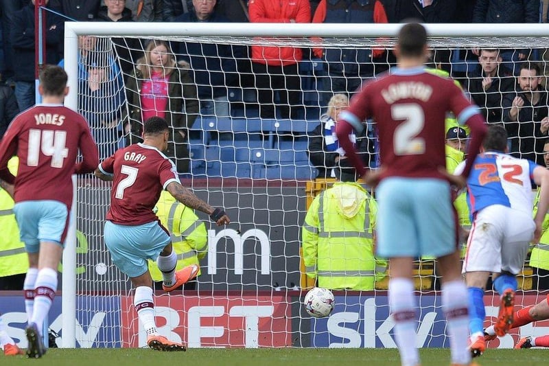 March 5th, 2016: Tjhe Clarets secured the double over Rovers during the 2015/16 campaign thanks to Andre Gray's 16th minute penalty. The striker sent Jason Steele the wrong way from the spot after Shane Duffy had tripped George Boyd.