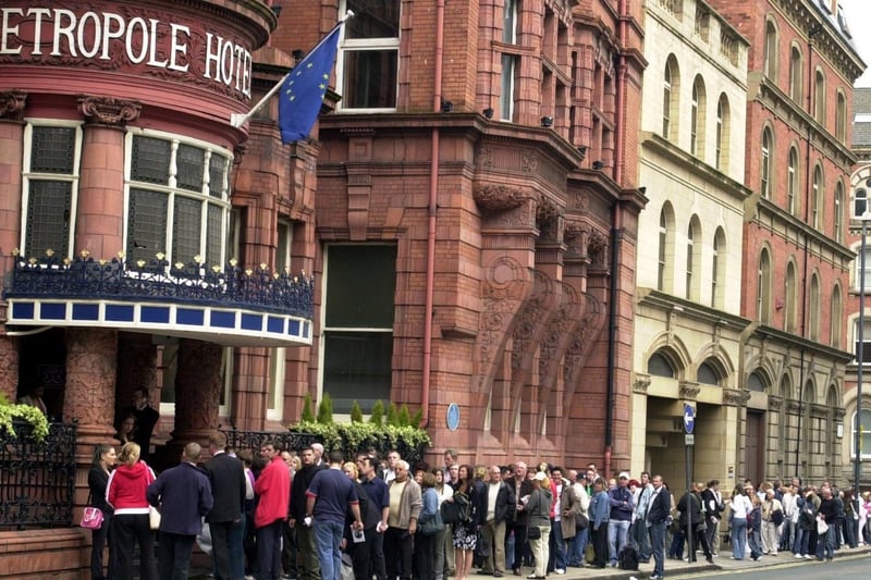 Hopefuls queue at the Metropole Hotel in the city centre for The X Factor auditions.