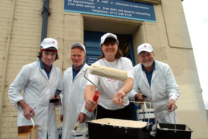 Ready for action. Employees of Lever Faberge were painting St Vincent's Support Centre. Pictured, left to right, are Mel Taylor, John Wilson, Sarah-Jo Lister and Ian Stenton.