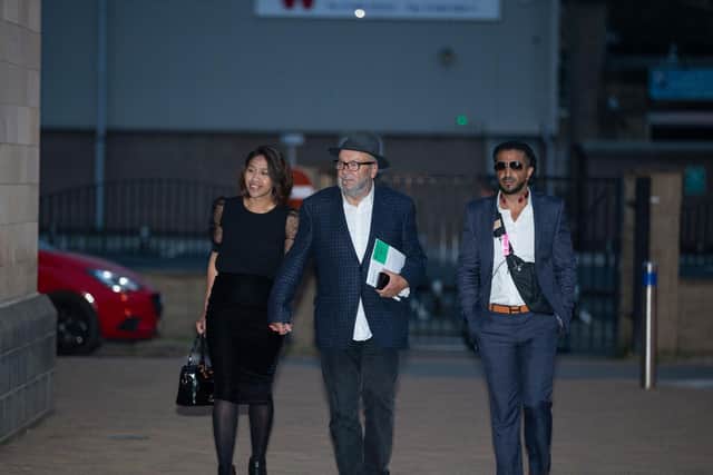 George Galloway arriving at the Batley and Spen by-election count at Cathedral House in Huddersfield last month