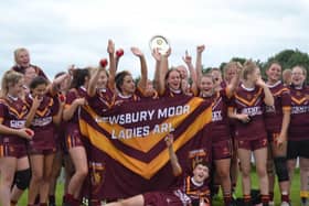 Dewsbury Moor Ladies celebrate winning the Women's RFL League Cup final.