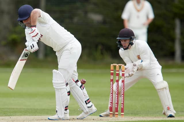 Woodlands' Sam Frankland looks to score runs on the leg side as he goes on to make 29. Picture: John Clifton