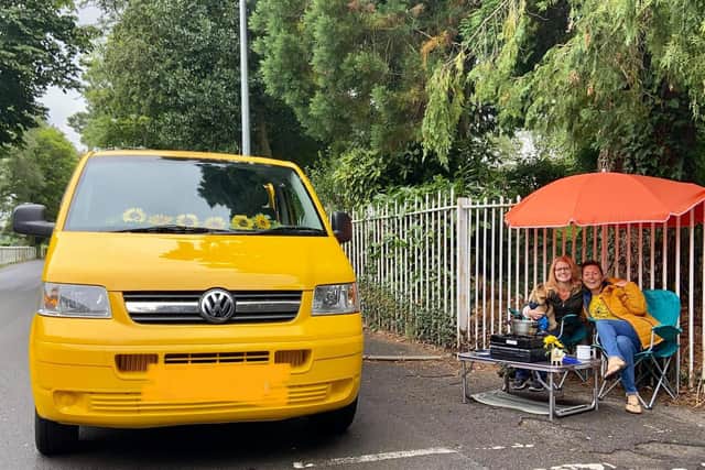 Kelly Williams with her bright yellow van